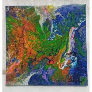 Emil Maryl Original Acrylic on Canvas Modern Abstract Painting 9x9 Colorful